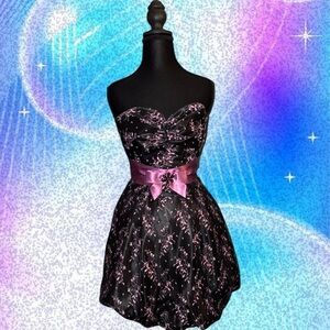 vtg 1992 jessica mcclintock for gunne sax lace bubble hem prom dress, sz jrs 1